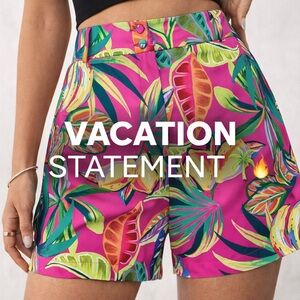 Hot Pink Tropical Print Tailored Shorts | Statement Piece | Miami Euro Summer |